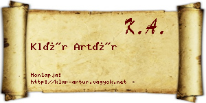 Klár Artúr névjegykártya